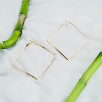 Gold Plated Large Dainty Square Hoop Earrings, 4 of 6