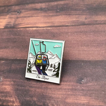 Snow Skiing Photograph Enamel Pin, 4 of 8