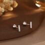 Sterling Silver Extra Tiny Cz Bar Earrings, thumbnail 1 of 12