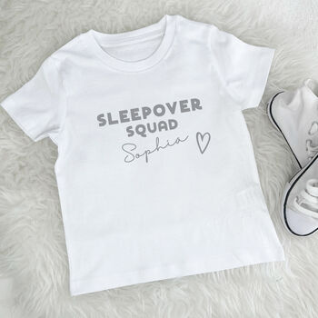 Personalised Sleepover Squad T Shirts With Heart, 2 of 3