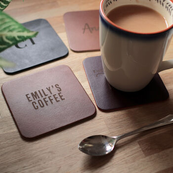 Personalised Recycled Vintage Leather Set Of Coasters, 9 of 10