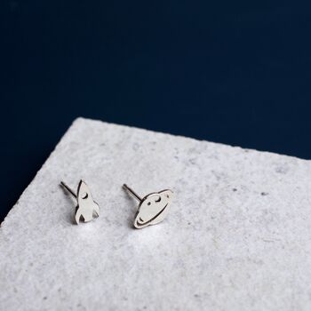 Sterling Silver Rocket And Planet Stud Earrings, 3 of 7