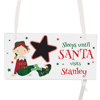 Personalised Elf Christmas Chalk Countdown Wooden Hanging Sign, 4 of 4