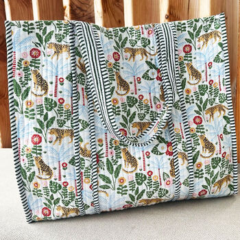 Quilted Cotton Jungle Tote Bag Beach Bag, 3 of 5