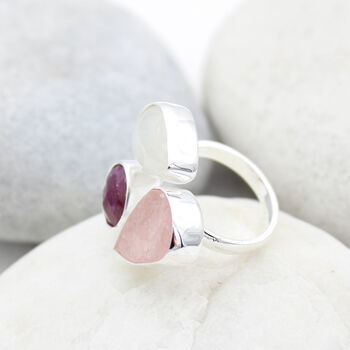 Ruby, Moonstone And Rose Quartz Adjustable Silver Ring, 4 of 7