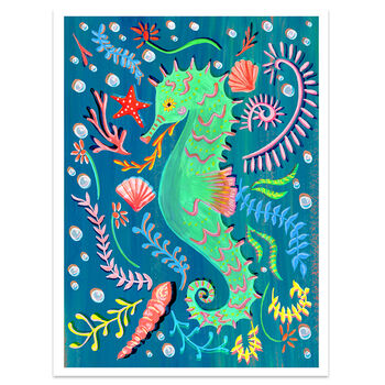 Seahorse Colourful Ocean Nursery Print, 2 of 9