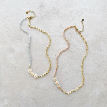Pearl Daisy And Aquamarine Gemstone Beaded Necklace, 6 of 12
