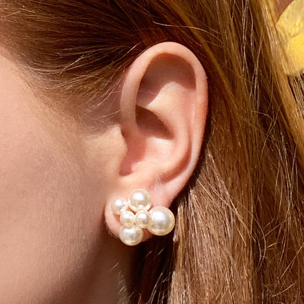 Pearl Flower Cluster Stud Earrings - Earrings from Cavendish Jewellers Ltd  UK