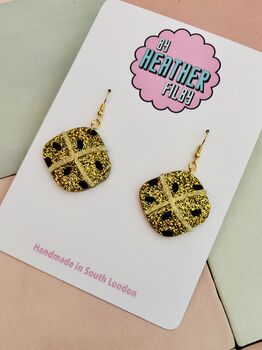Hot Cross Bun Glitter Earrings, 3 of 5