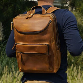 Top Zip Open Leather Backpack, 2 of 10