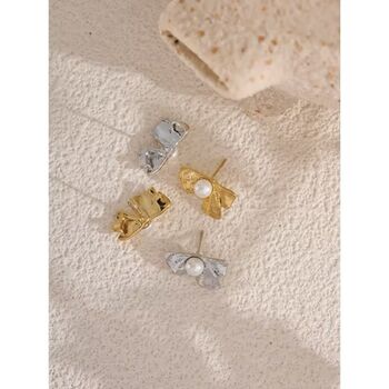 Milan Ivory D’or Gold Pearl Charm Ribbon Earrings, 4 of 4