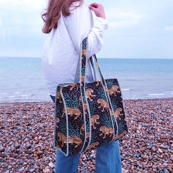 Reversible Cheetah Print Quilted Cotton Tote Bag, 2 of 4