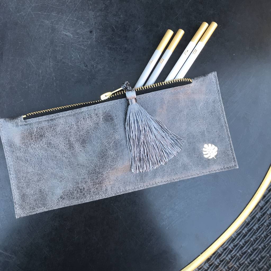 Luxury Leather Tassel Pencil Case, Personalised By Hello Day