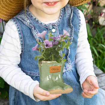 Personalised Green Welly Boots Planter, 6 of 9
