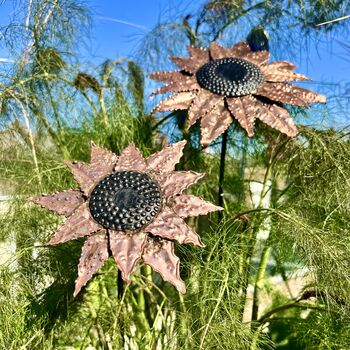 Set Of Two Copper Sunflower Garden Sculptures, 2 of 6