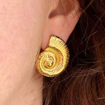 Textured Spiral Shell Oversized Stud Earrings, 4 of 5