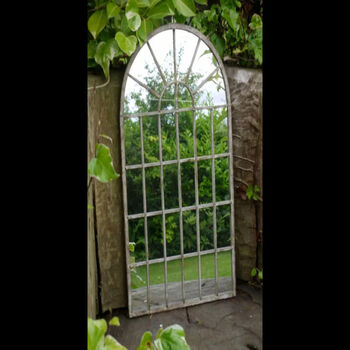 60cm Grey Garden Arched Mirror Distressed Metal Frame, 2 of 3