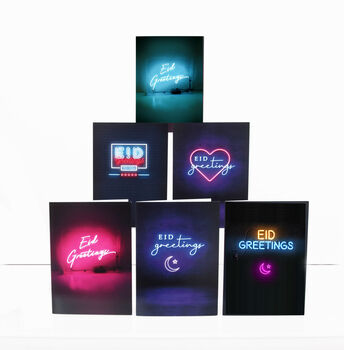 Multipack Of Six Eid Mubarak Cards, Neon Lights, 2 of 2