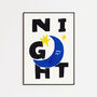 Night Crescent Moon And Stars, Bold Typography Art Print – Day And Night Set, thumbnail 7 of 7