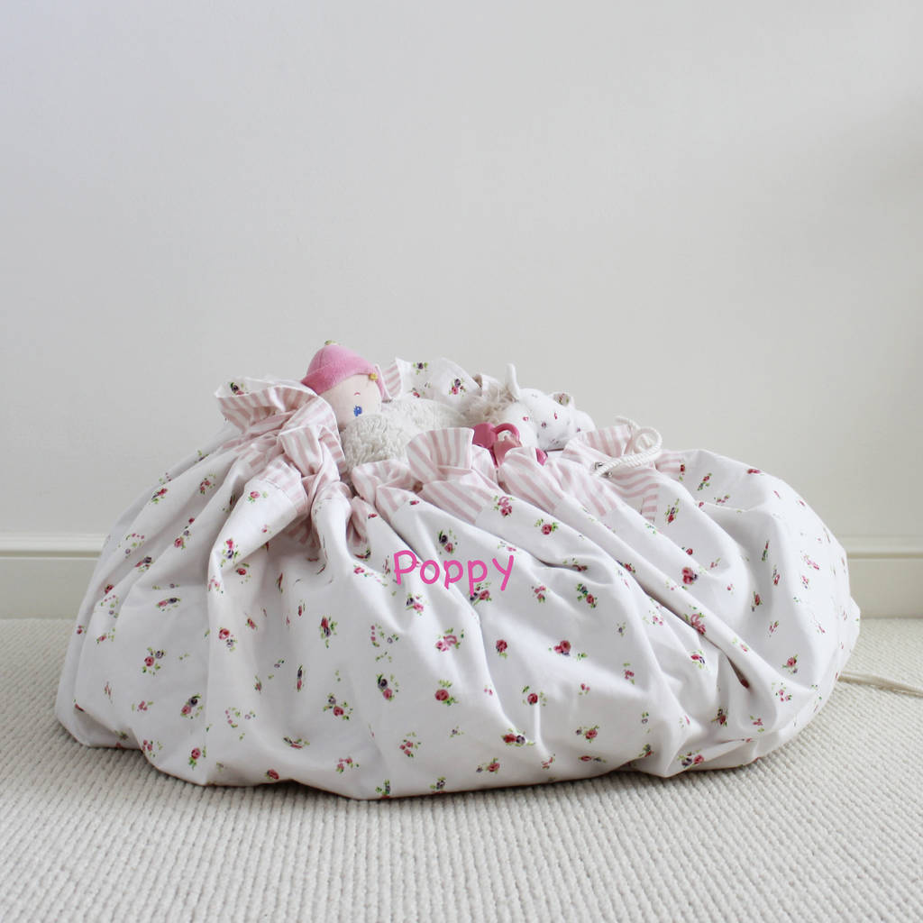 Personalised Floral Drawstring Toy Bag By Lime Tree London
