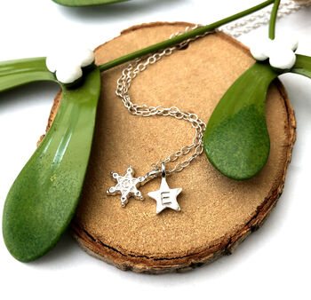 Personalised Sterling Silver Snowflake And Initial Star Necklace, 4 of 9