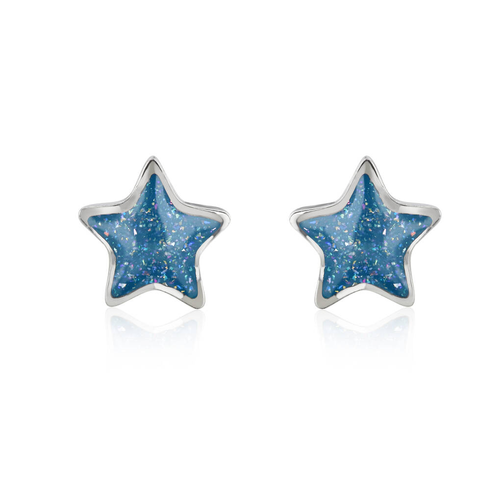 Sparkly Blue Enamel Star Studs, 1 of 3