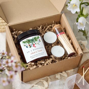 Merry Christmas To A Wonderful Auntie And Uncle Personalised Candle Gift, 2 of 8