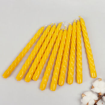 G Decor Pack Of 10 Or 20 Yellow Twisted Dinner Candles, 2 of 5