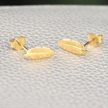 18ct Silver Or Gold Vermeil Mini Feather Stud Earrings, 2 of 8