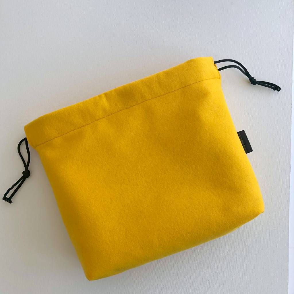 yellow felt drawstring knitting bag two sizes by kelly connor designs