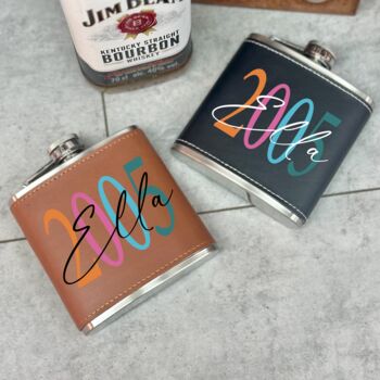 Personalised Birth Year 21st Birthday Hip Flask, 2 of 3