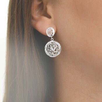Sterling Silver Circle Nest Dangly Earrings, 2 of 5
