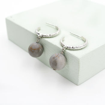 Textured Sterling Silver And Picasso Jasper Hoops, 2 of 6