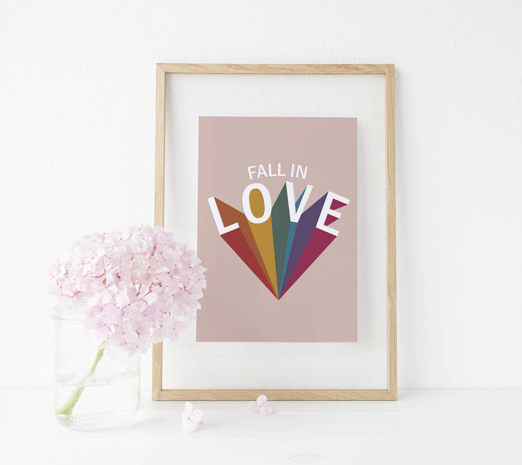 Fall In Love Rainbow Typography Print
