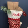 Red Personalised Christmas Stocking With Knitted Cuff, thumbnail 5 of 6