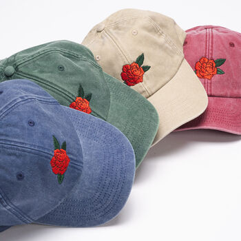 Embroidered Baseball Cap With Rose Design, 9 of 10