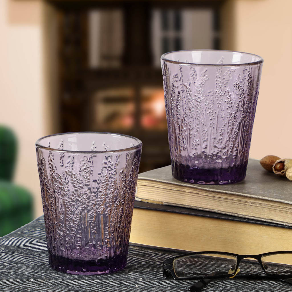Four Botanical Embossed Coloured Glass Tumblers By Dibor