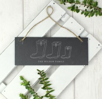 Personalised Welly Boot Family Hanging Slate Plaque, 3 of 4
