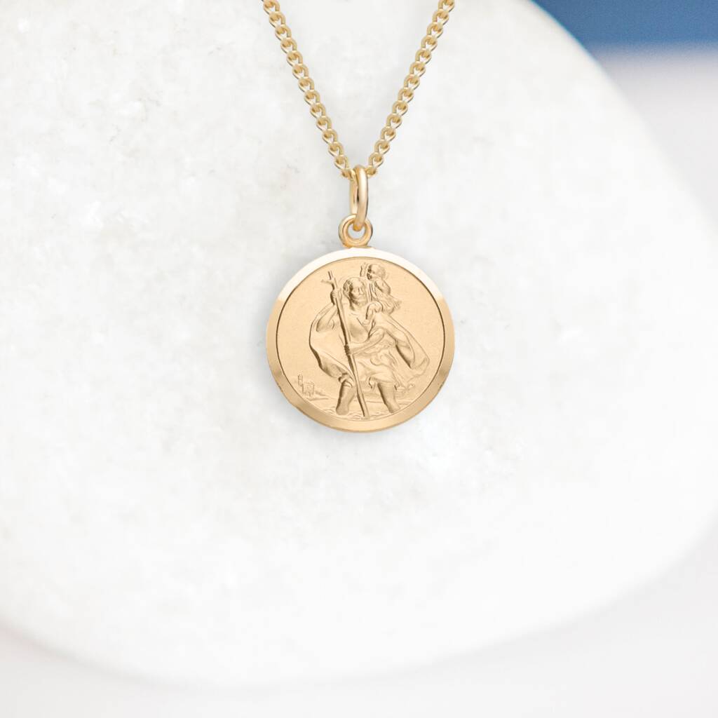 French 18 K solid Saint Christopher medal pendant - 18 ct yellow gold