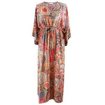 'Teagan' Pink, Orange And Cream Floral Tile Print Batwing Dress, 5 of 5