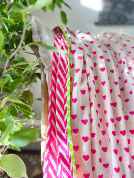 Handmade Block Print Dohar Blanket | Pink Hearts, 2 of 6