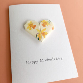 Personalised Daffodil Origami Heart Mother's Day Card, 4 of 5
