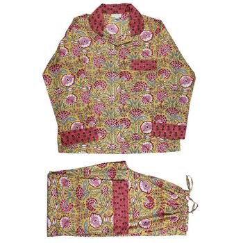 Yellow And Pink Carnation Cotton Pyjamas, 7 of 7