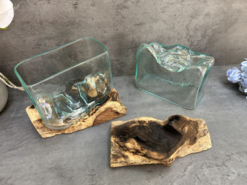 16cm Molten Glass Square Bowl On Teak Root Base, 7 of 12