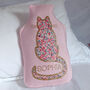 Cat Pink Personalised Hot Water Bottle Cover, thumbnail 1 of 3