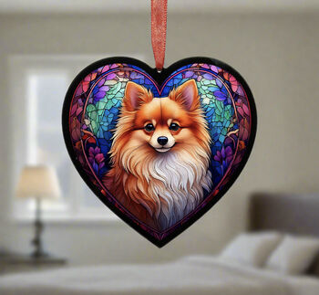 Pomeranian Stained Glass Effect Heart Suncatcher, 4 of 5