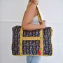 Block Printed Navy Blue, Mustard And Pink Lily Quilted Bag, thumbnail 1 of 7