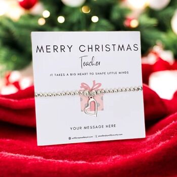 Merry Christmas Or Thank You Teacher, Teaching Assistant, Nursery Teacher Or Childminder Silver Plated Bracelet, 2 of 12