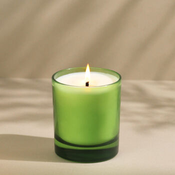 Handmade Sandalwood Green Glass Candle, 2 of 4