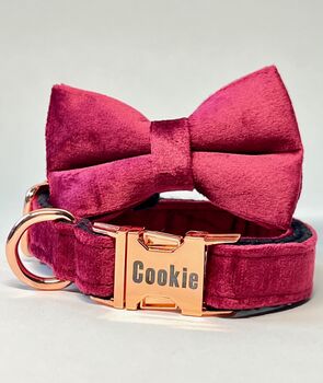 Personalised Engrave Multi Colour Velvet Dog Collar Set, 3 of 8